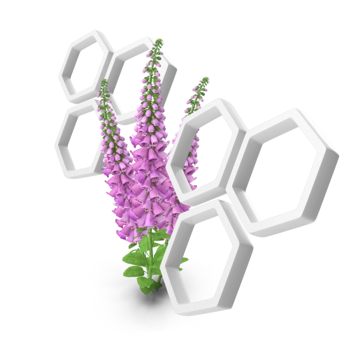 3d honeycomb pattern with tall purple flowers